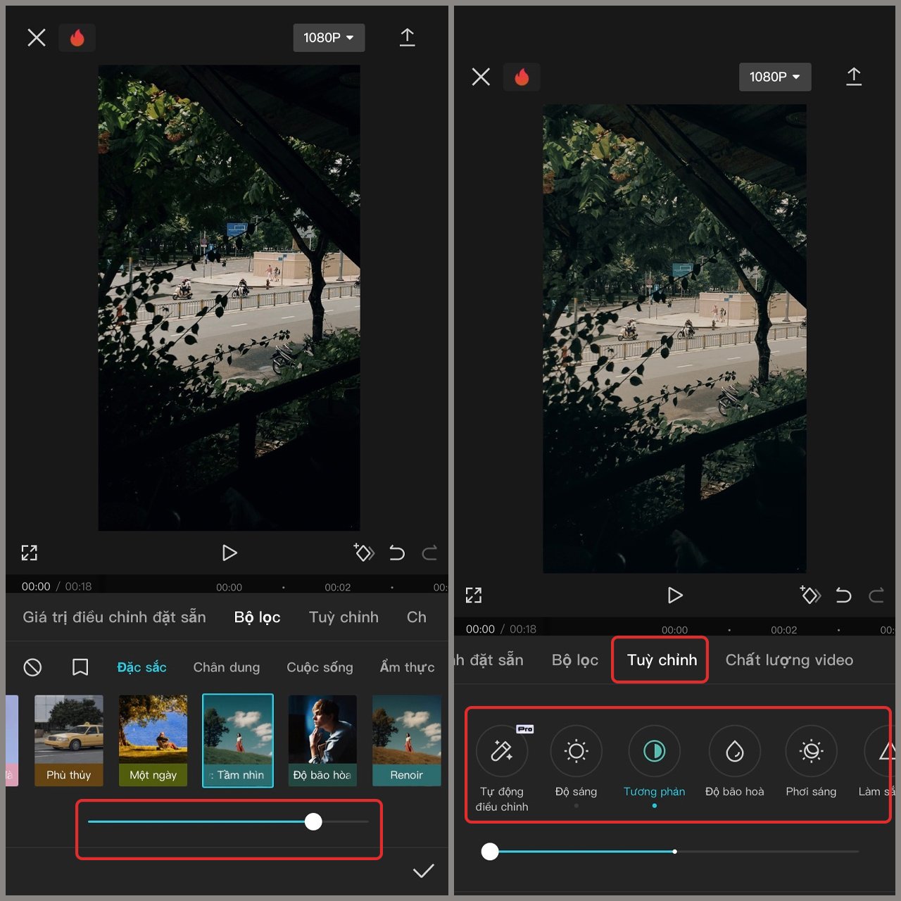Phân loại màu video dễ dàng bằng cách áp dụng các bộ lọc khác nhau