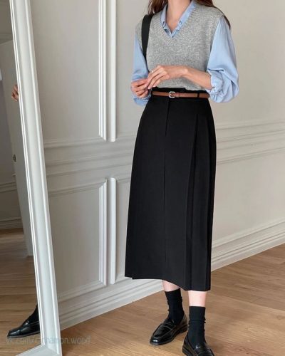 Áo gile kết hợp chân váy 