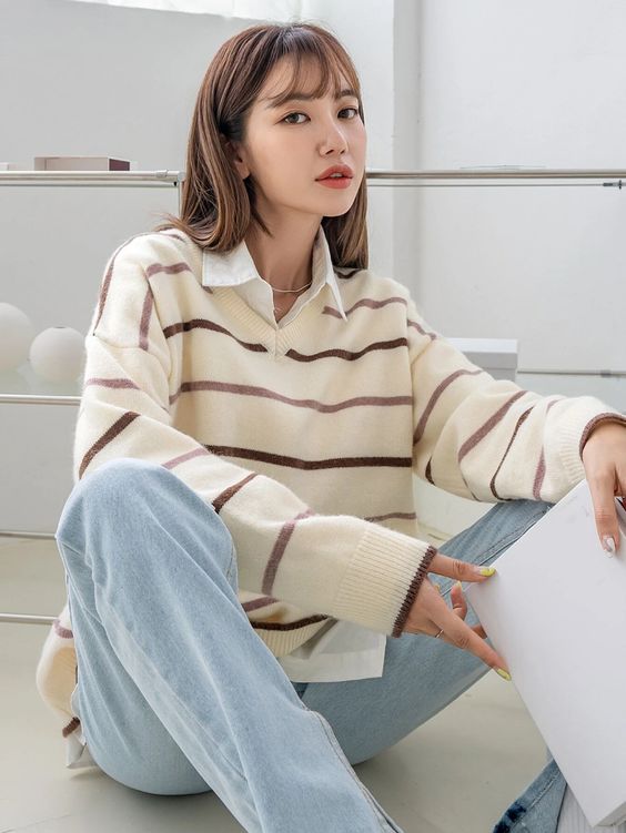 Áo len kết hợp quần jeans